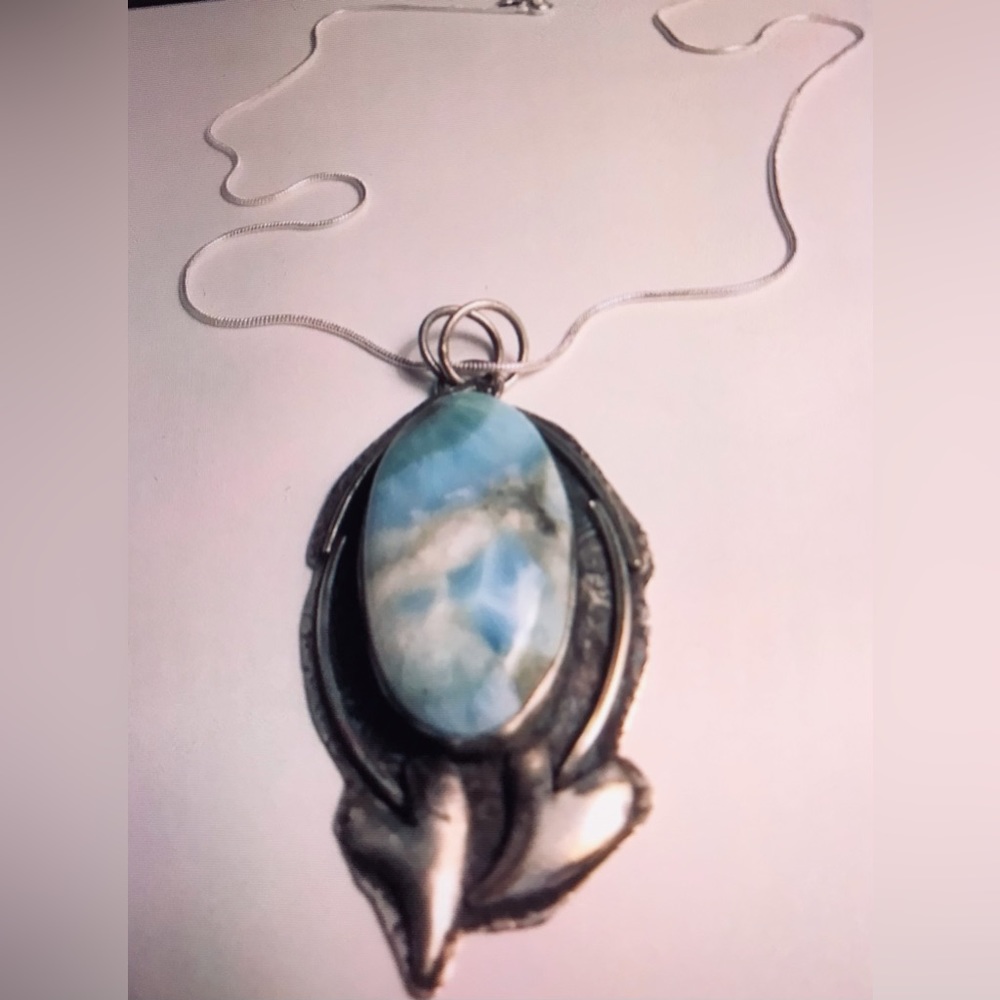 Stunning 925 Sterling Silver Larimar Necklace - Picture 2 of 2